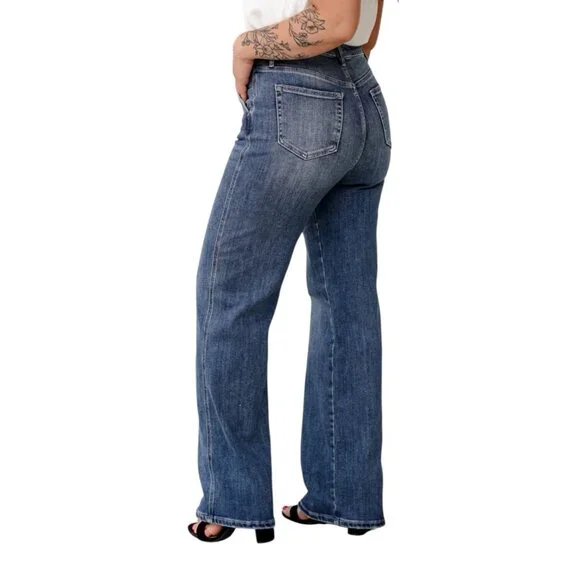 Mica Denim Wide Leg Womens Sz 27 High Rise Hidden Button Fly Medium Wash Jeans - Picture 5 of 15